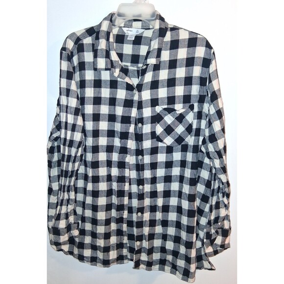 Old Navy Multicolor Plaid Long Sleeve Button Up Blouse Sz XXL - Picture 1 of 3